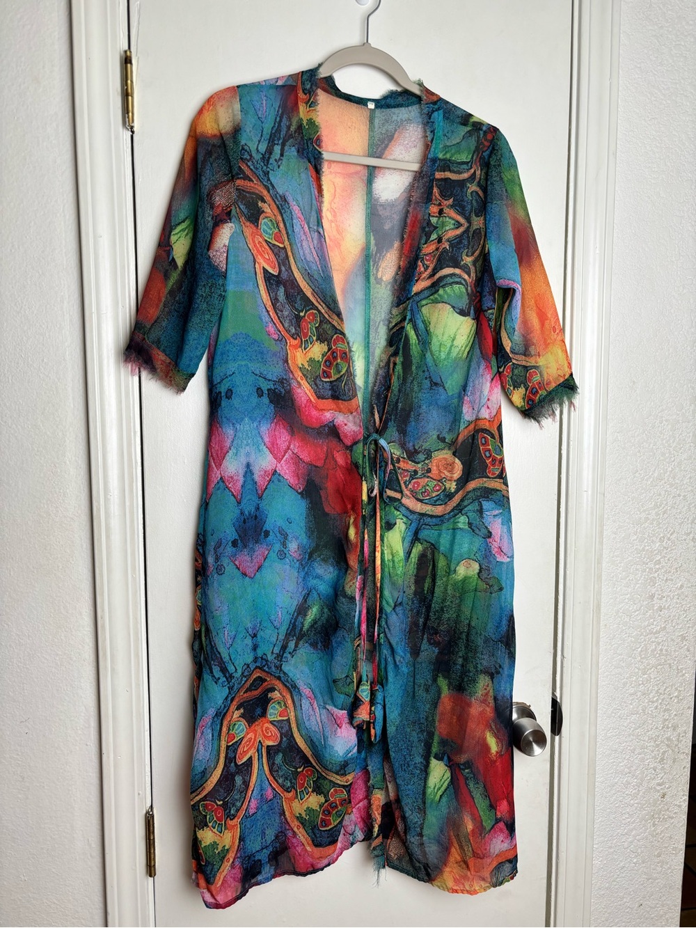 Women's Swim Cover Up Colorful Watercolor Print Size M Beach Swimsuit Coverup